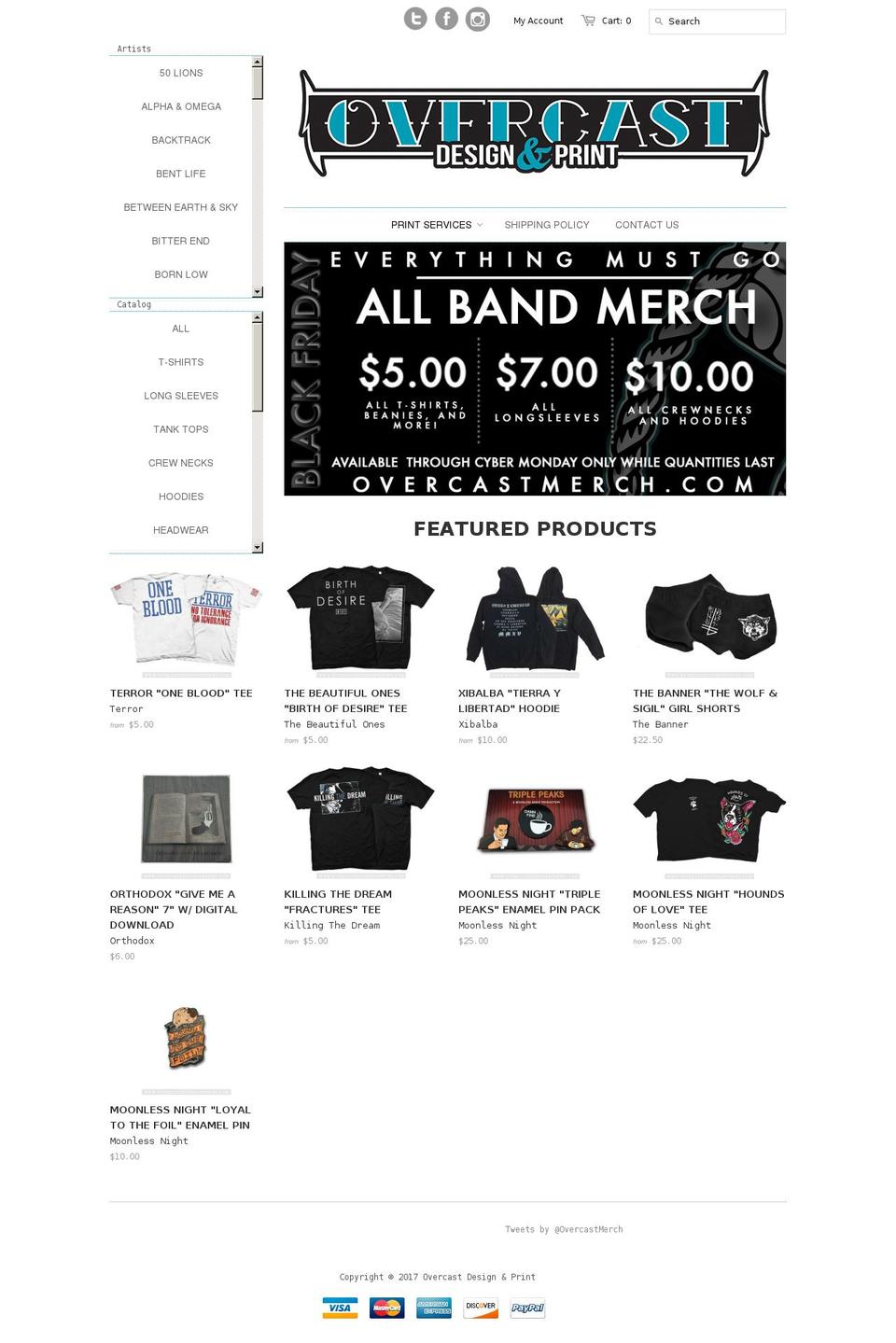 Custom Menu Minimal Shopify theme site example overcastprinting.com
