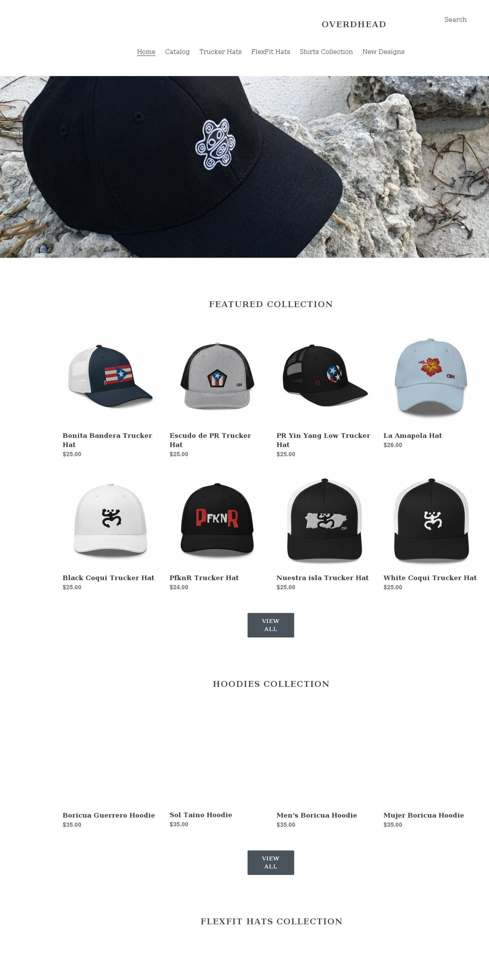 overdhead.com shopify website screenshot