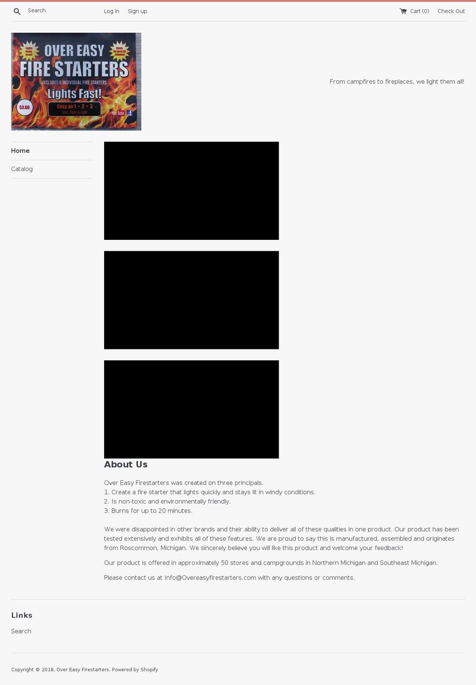overeasyfirestarters.com — Shopify storefront screenshot