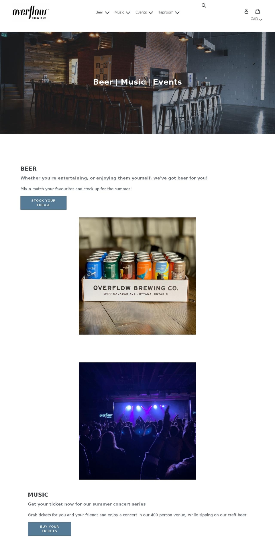 overflowbeer.com shopify website screenshot