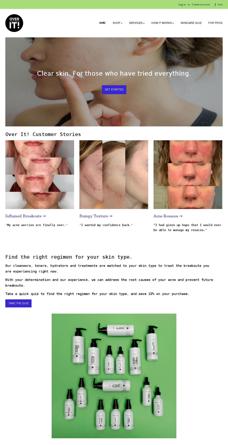 overitacne.com shopify website screenshot