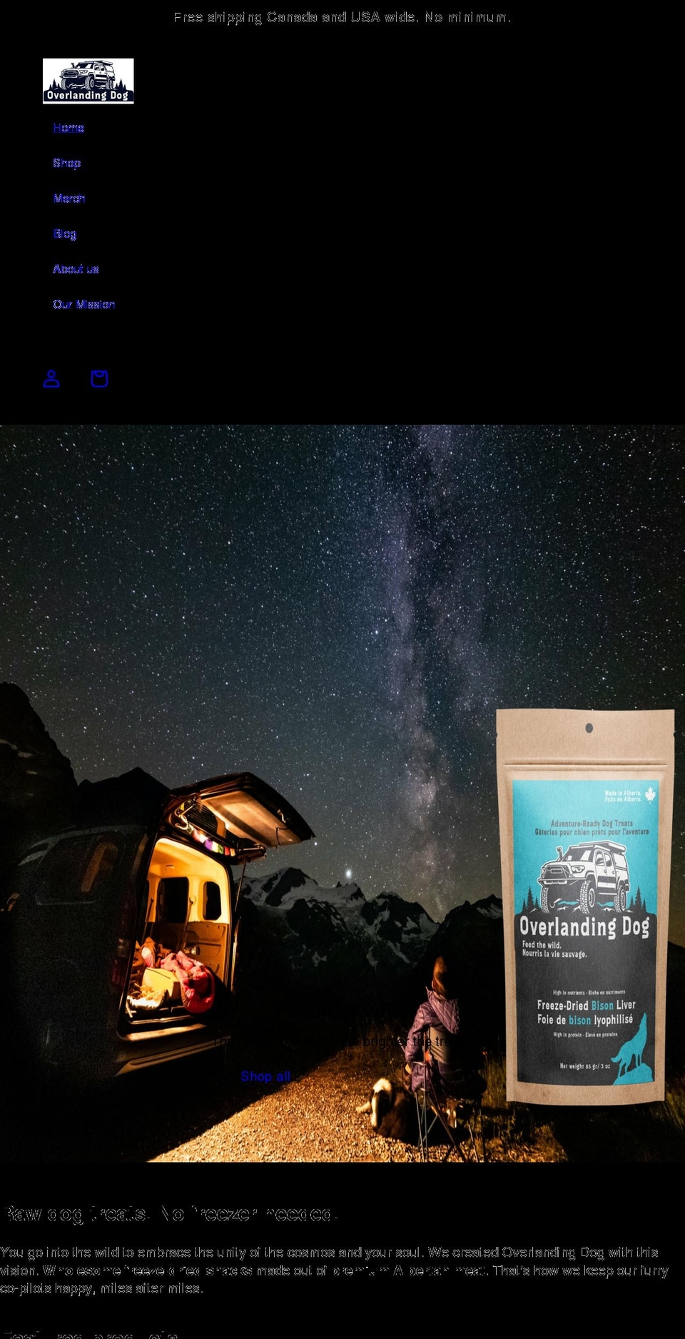 overlandingdog.com shopify website screenshot