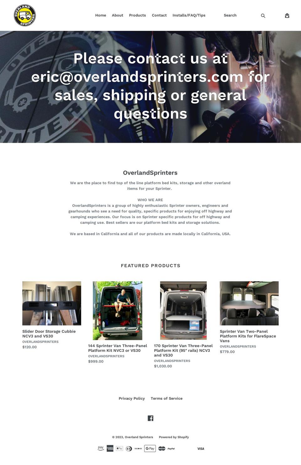 overlandsprinters.com shopify website screenshot