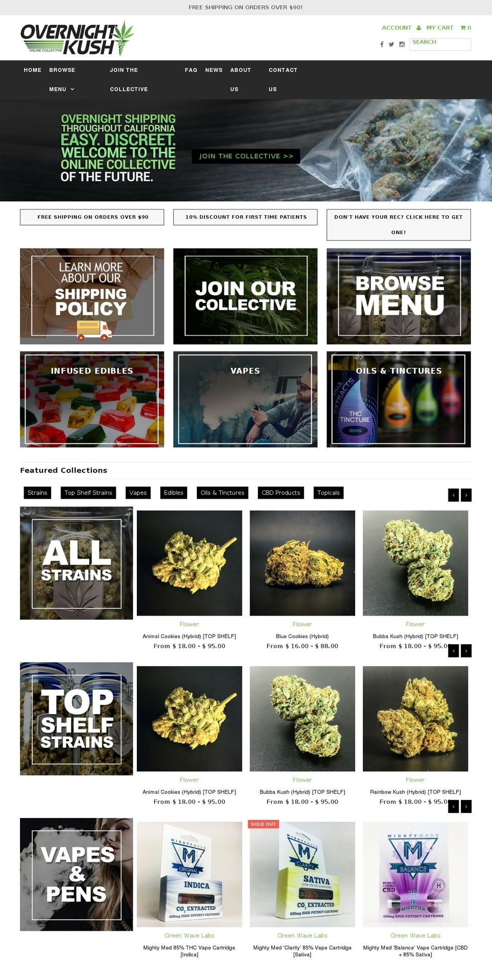 overnightkush.com shopify website screenshot