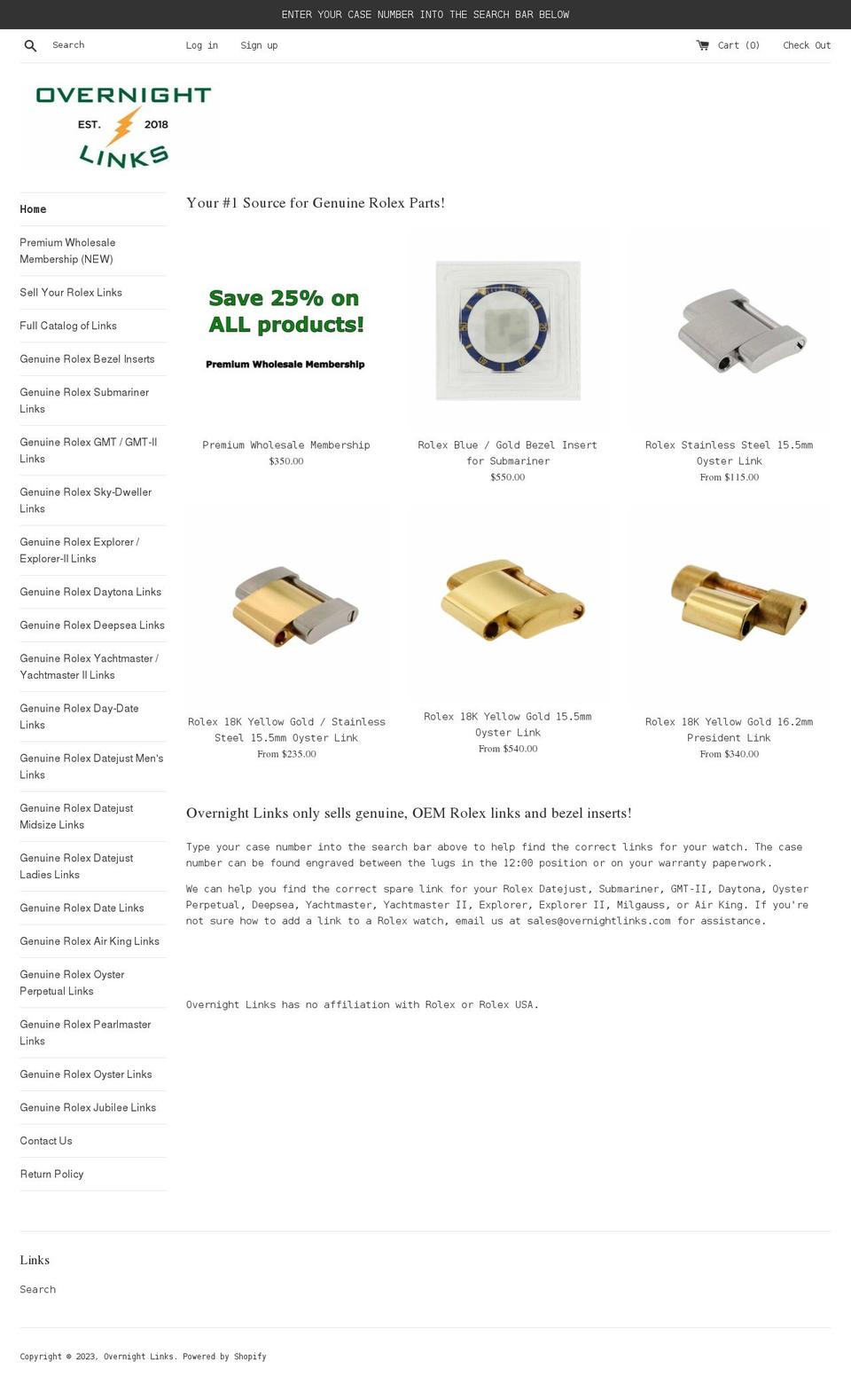 overnightlinks.com shopify website screenshot