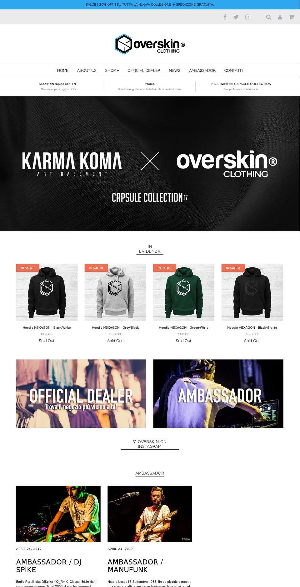 overskinclothing.it shopify website screenshot