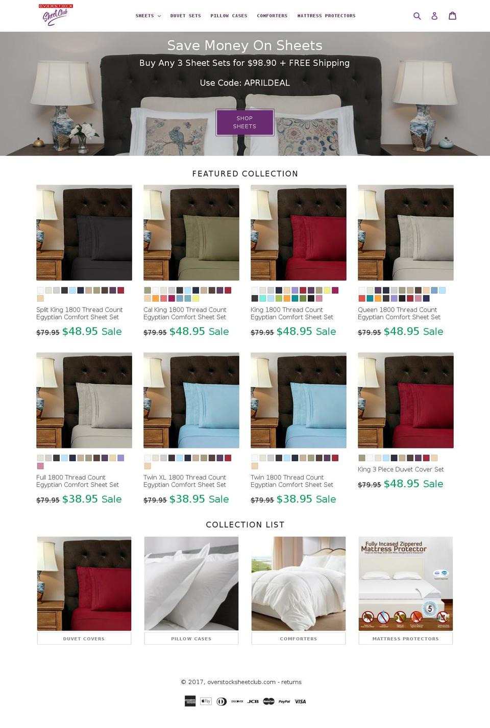 overstocksheetclub.com shopify website screenshot