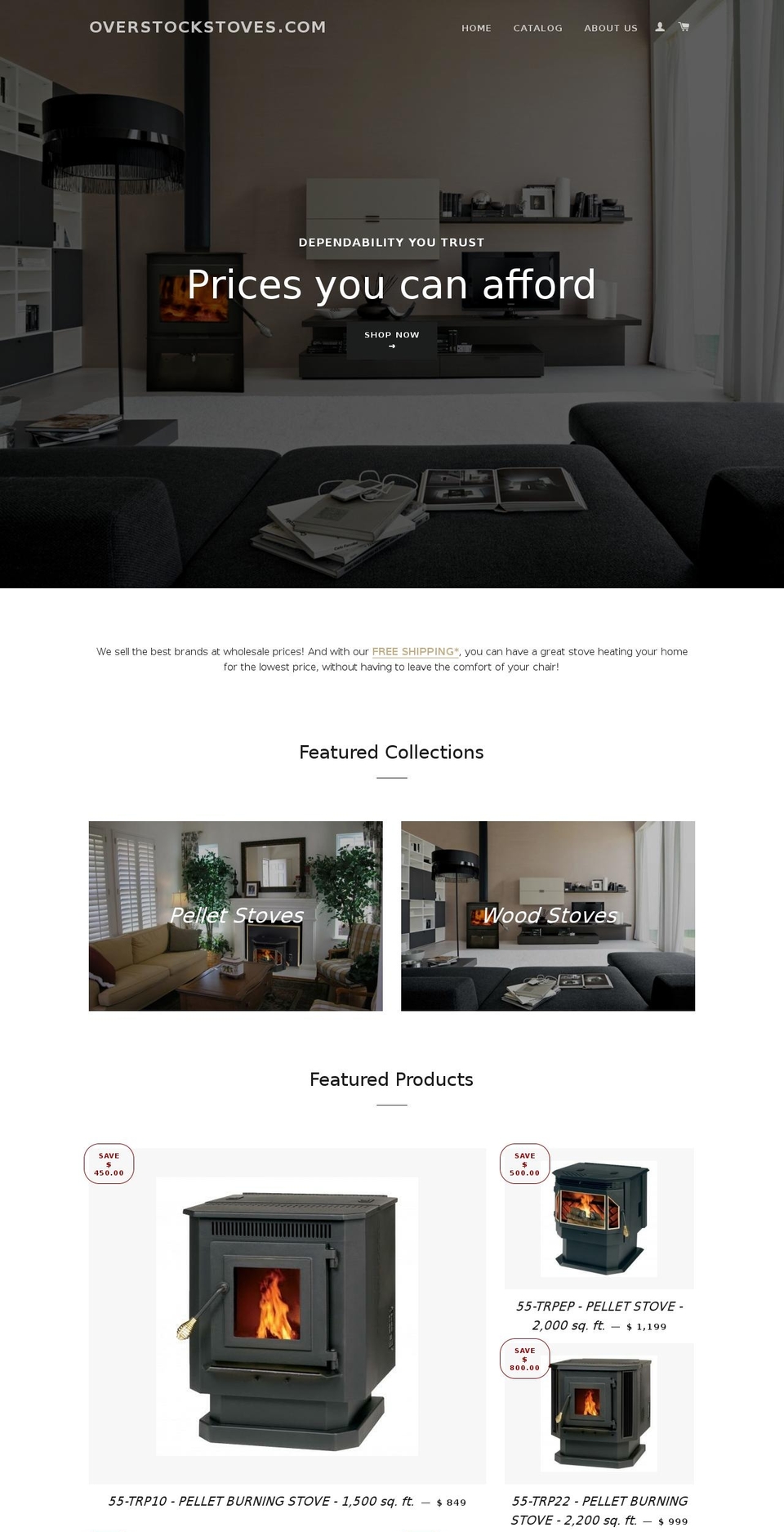 overstockstoves.com shopify website screenshot