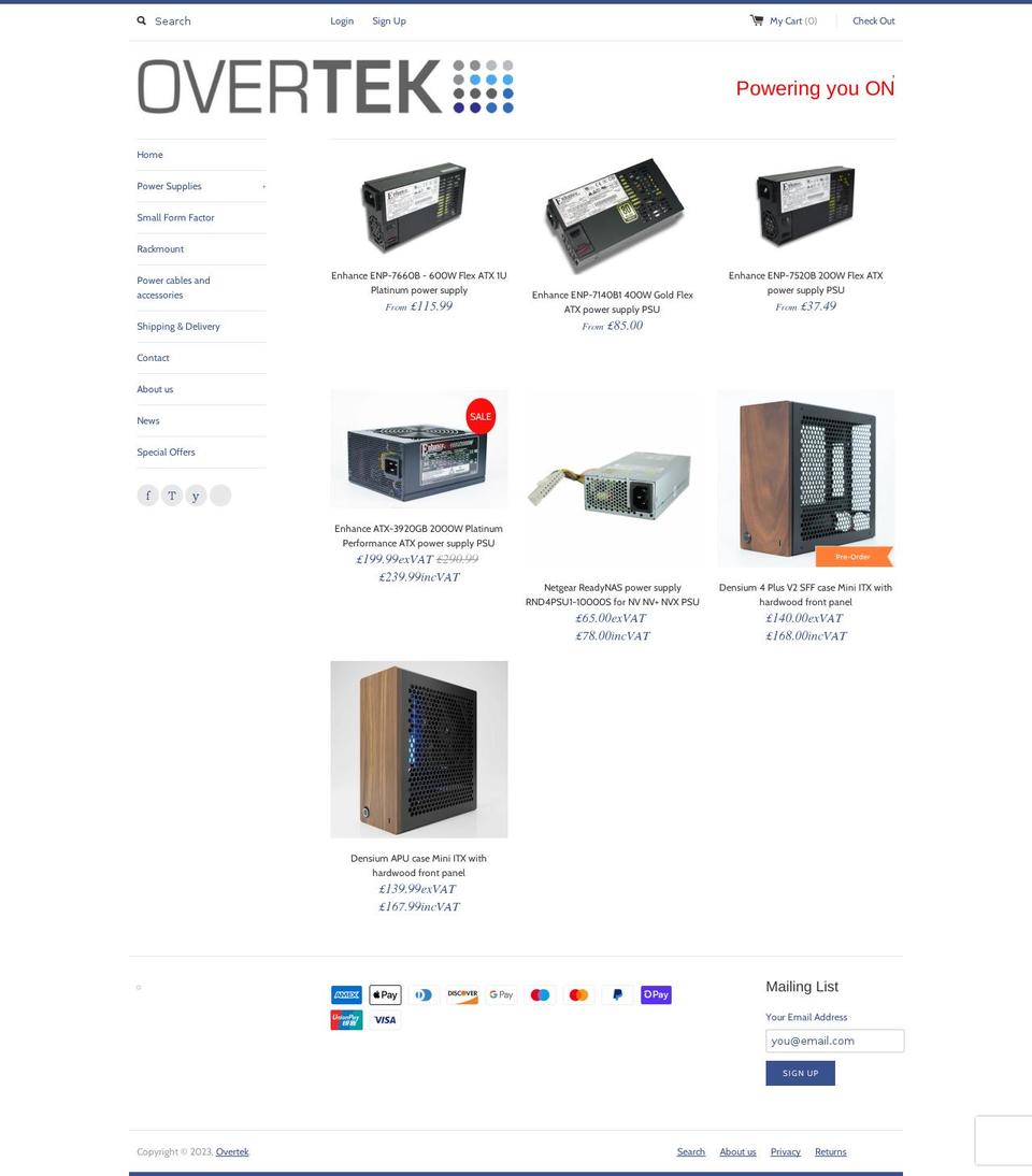 overtek.co.uk shopify website screenshot