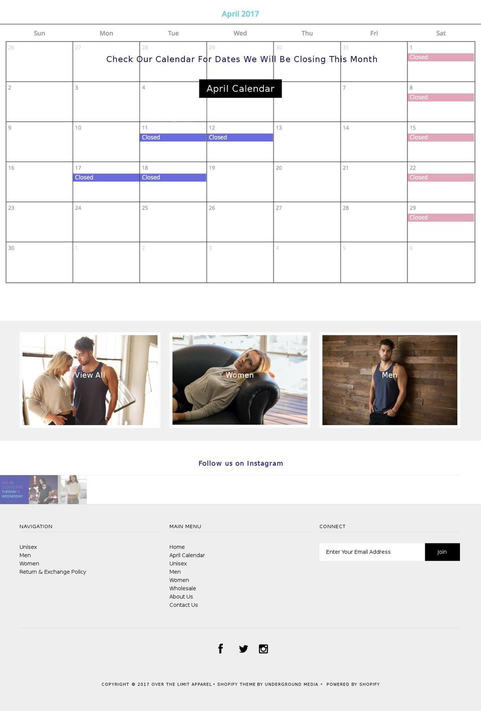 overthelimitapparel.com shopify website screenshot