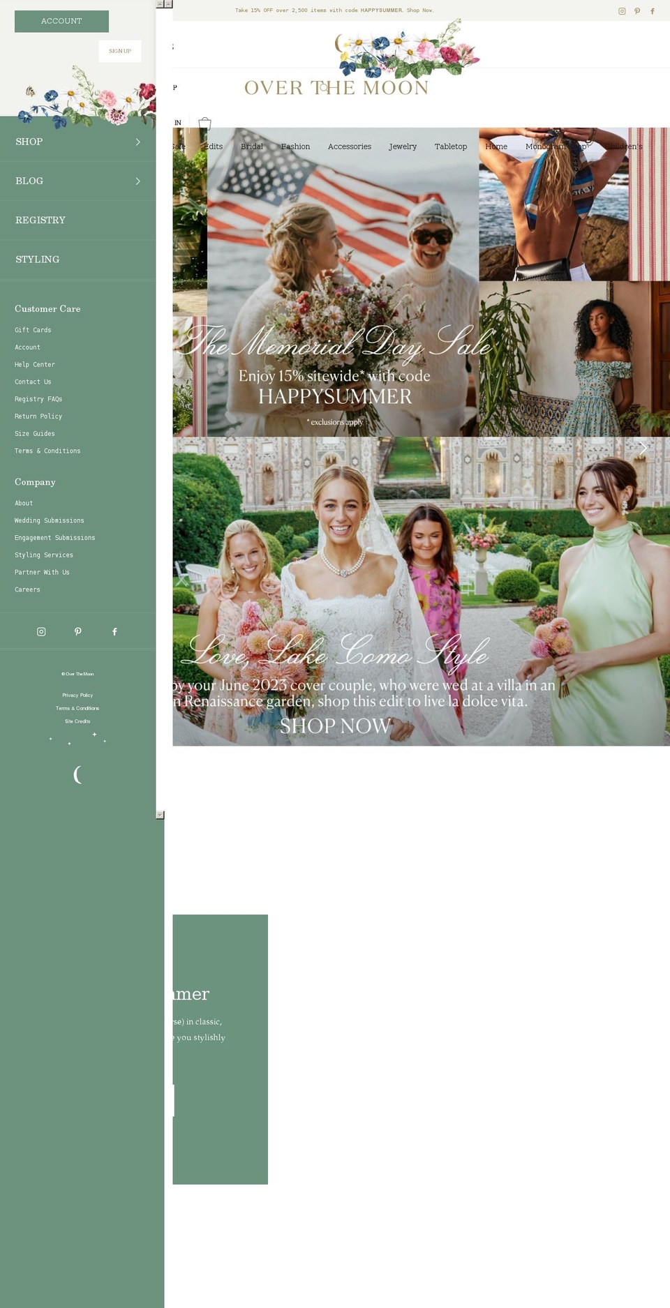 overthemoon.com shopify website screenshot