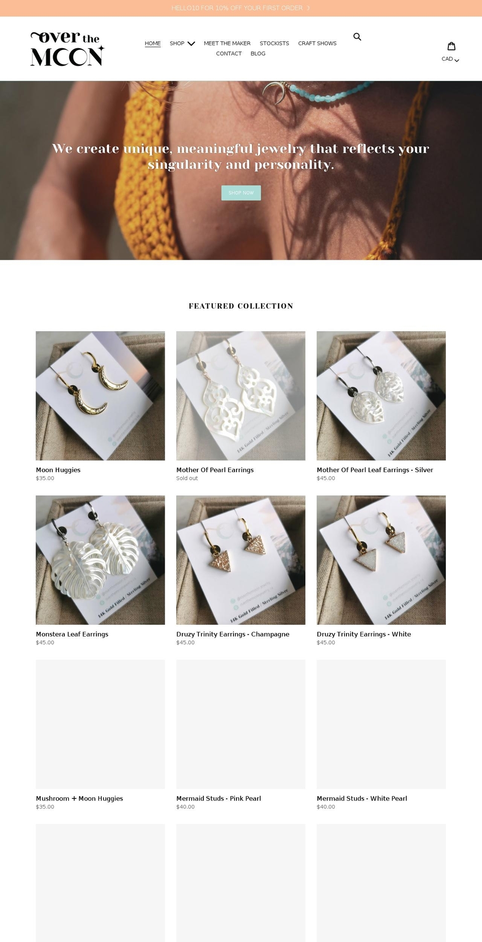overthemoonjewelry.ca shopify website screenshot