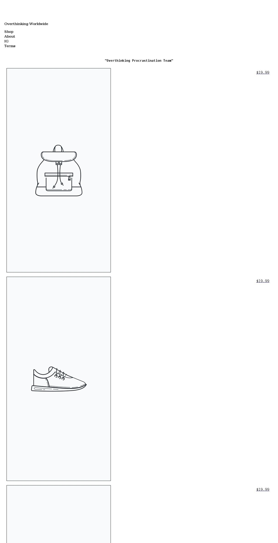 overthinkingworldwide.com shopify website screenshot