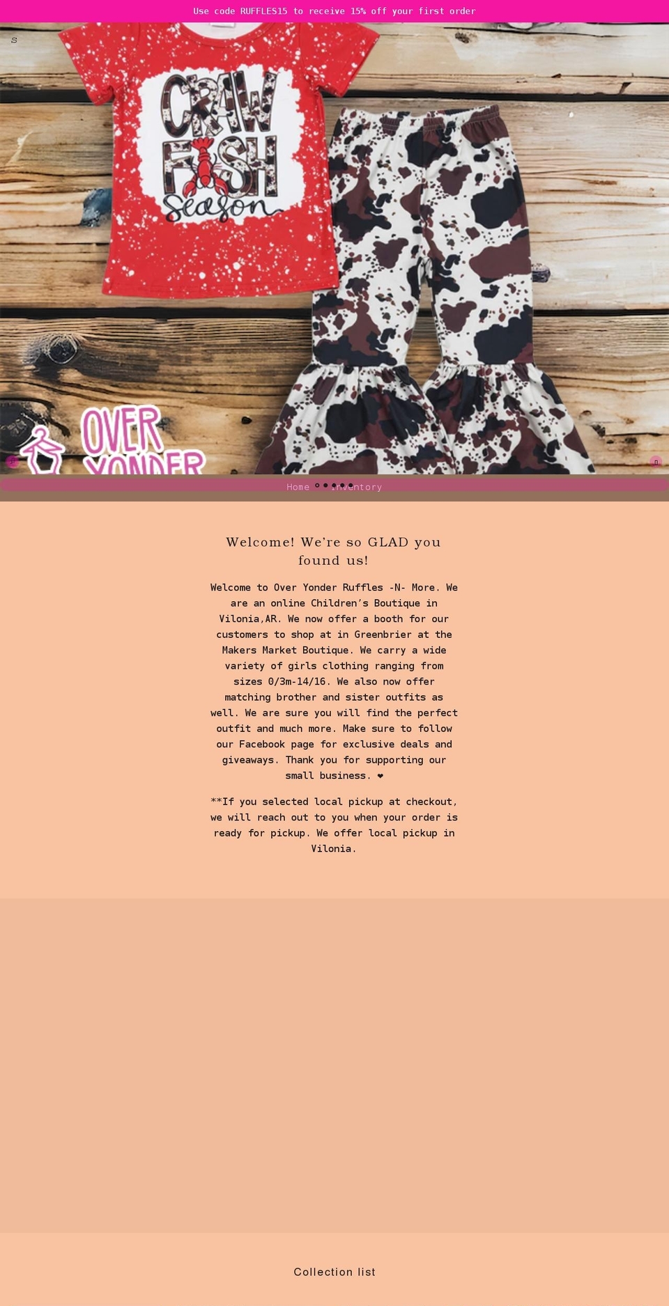 overyonderrufflesnmore.com shopify website screenshot