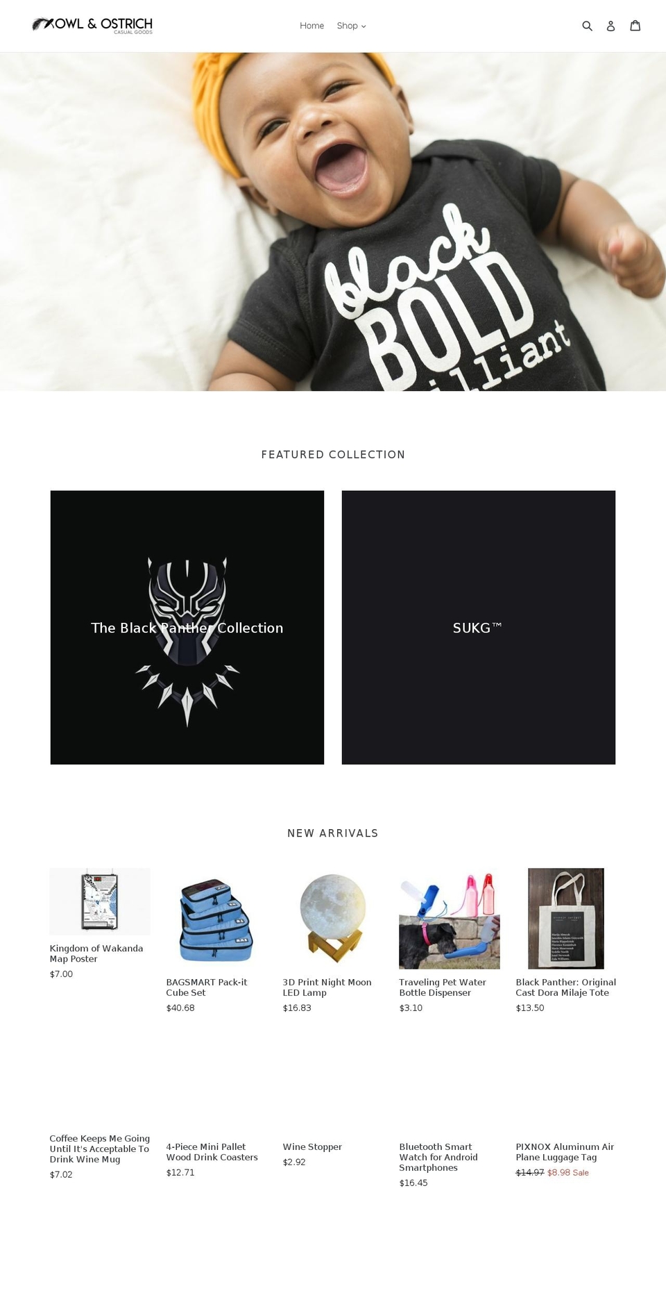 owlandostrich.com — Shopify storefront screenshot