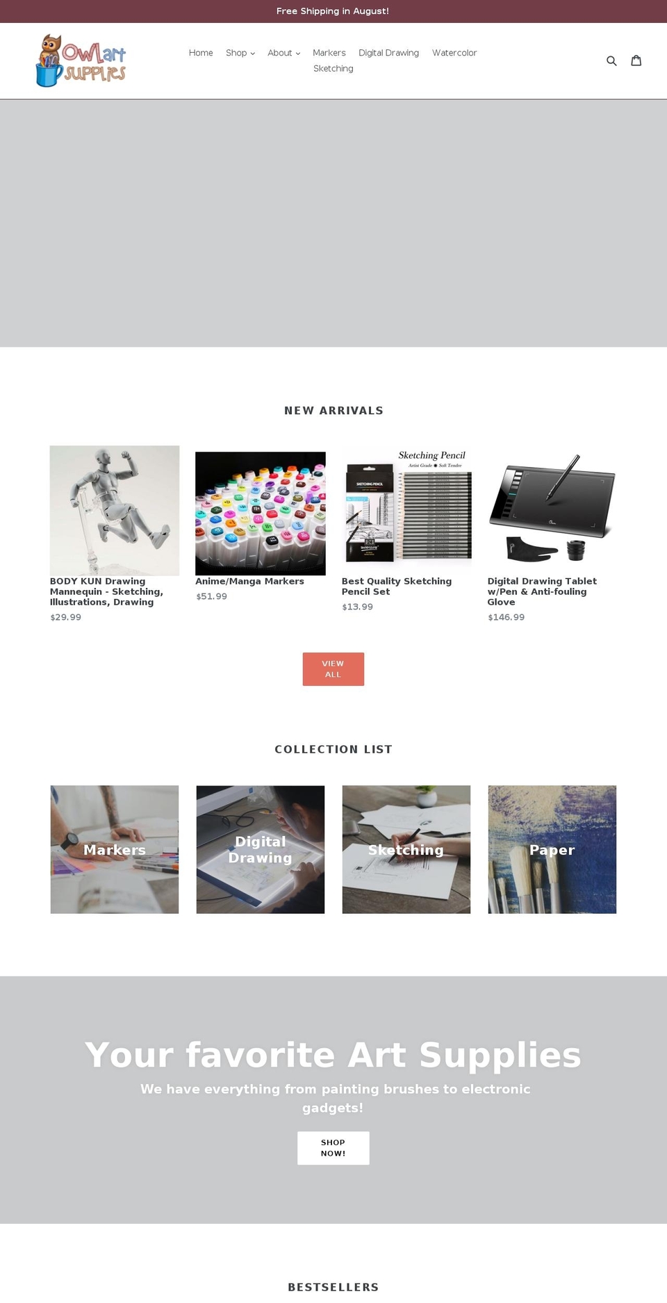 owlartsupplies.com shopify website screenshot