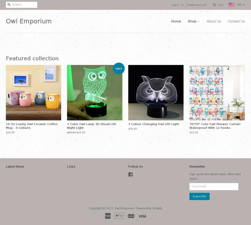 owlemporium.com shopify website screenshot