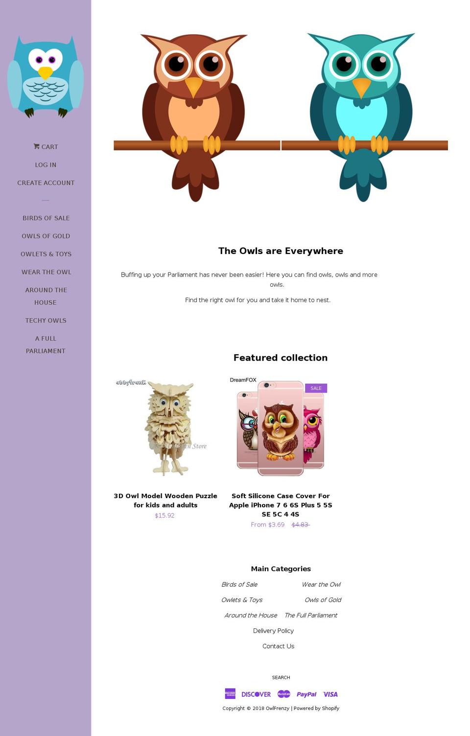 owlfrenzy.com — Shopify storefront screenshot