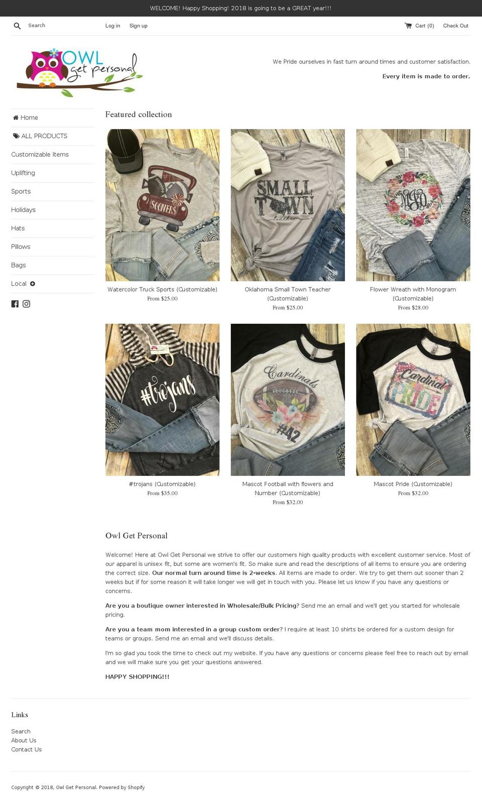 owlgetpersonal.com — Shopify storefront screenshot