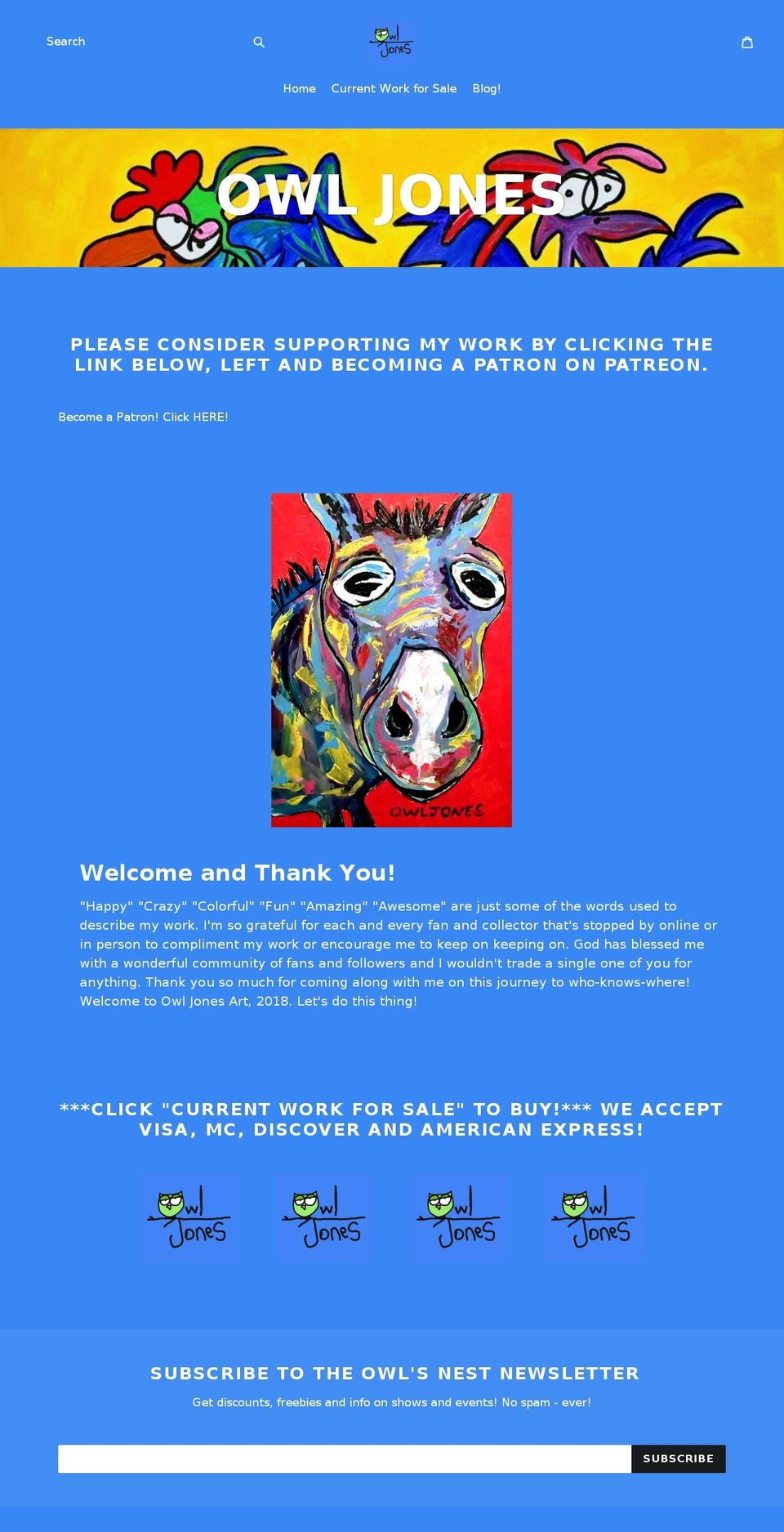 owljonesart.com — Shopify storefront screenshot