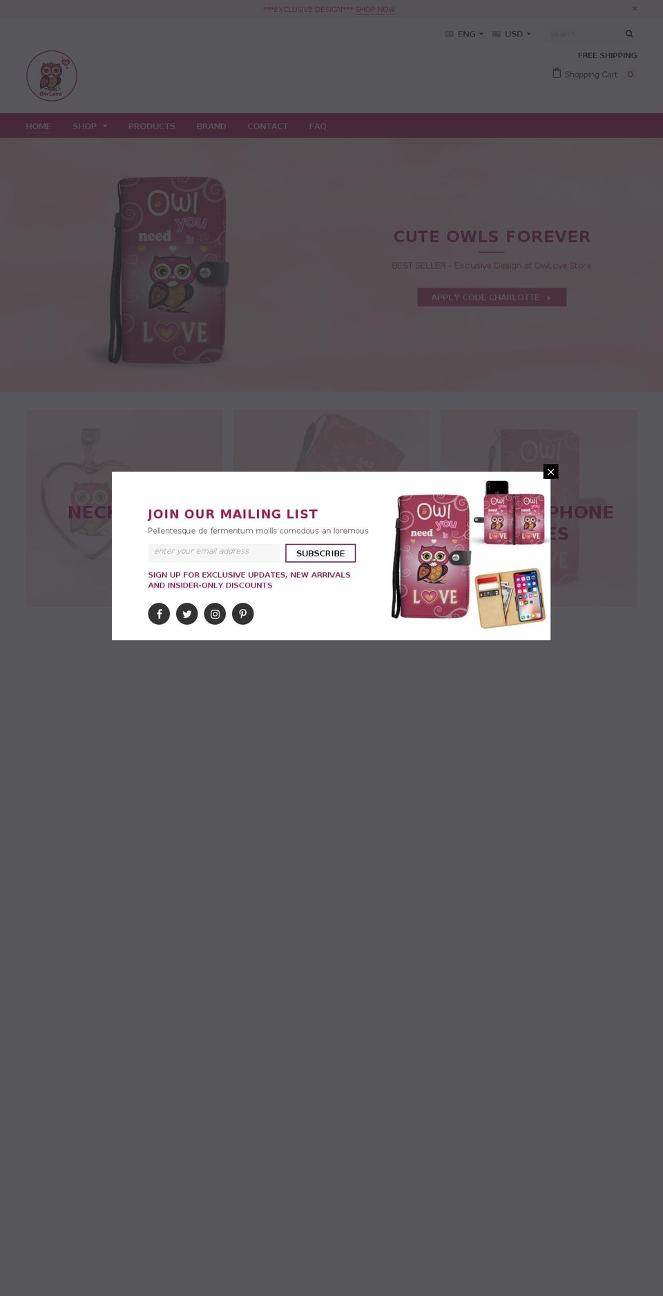 owlovestore.com shopify website screenshot