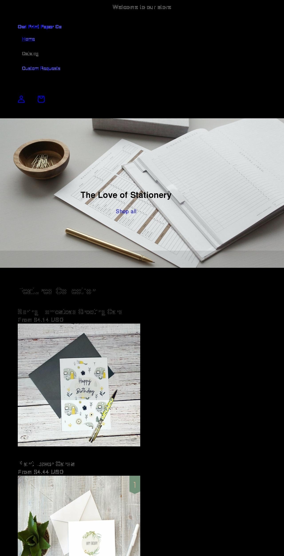 owlprintpaperco.com shopify website screenshot