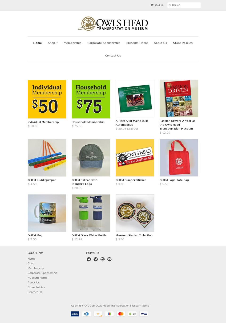 owls-head-transportation-museum.myshopify.com shopify website screenshot