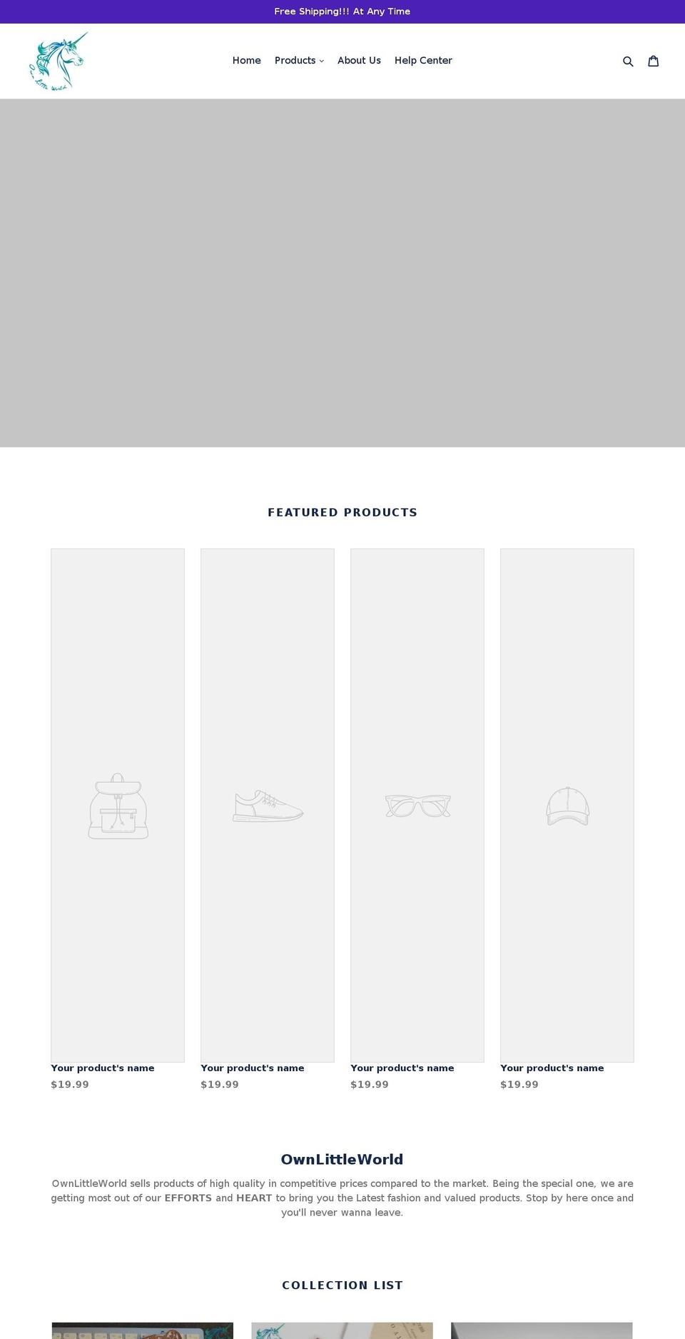 ownlittleworldstore.com — Shopify storefront screenshot