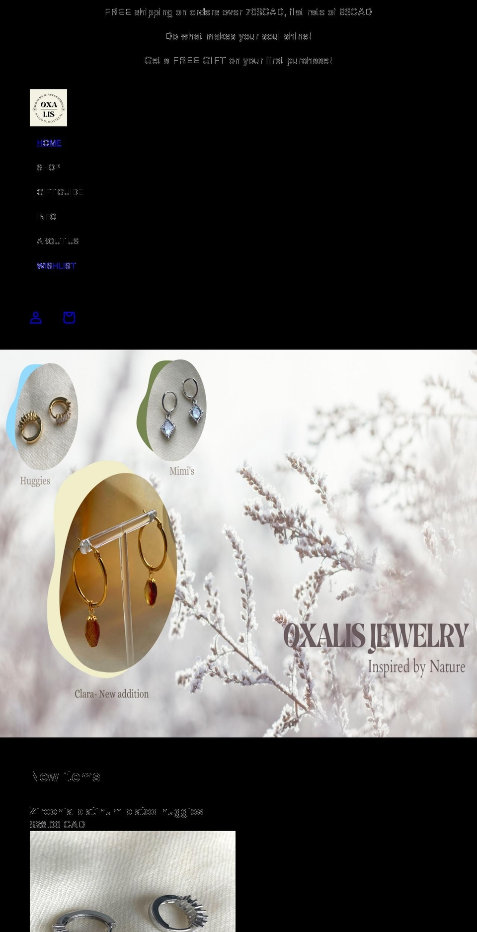 oxalisjewelry.com shopify website screenshot