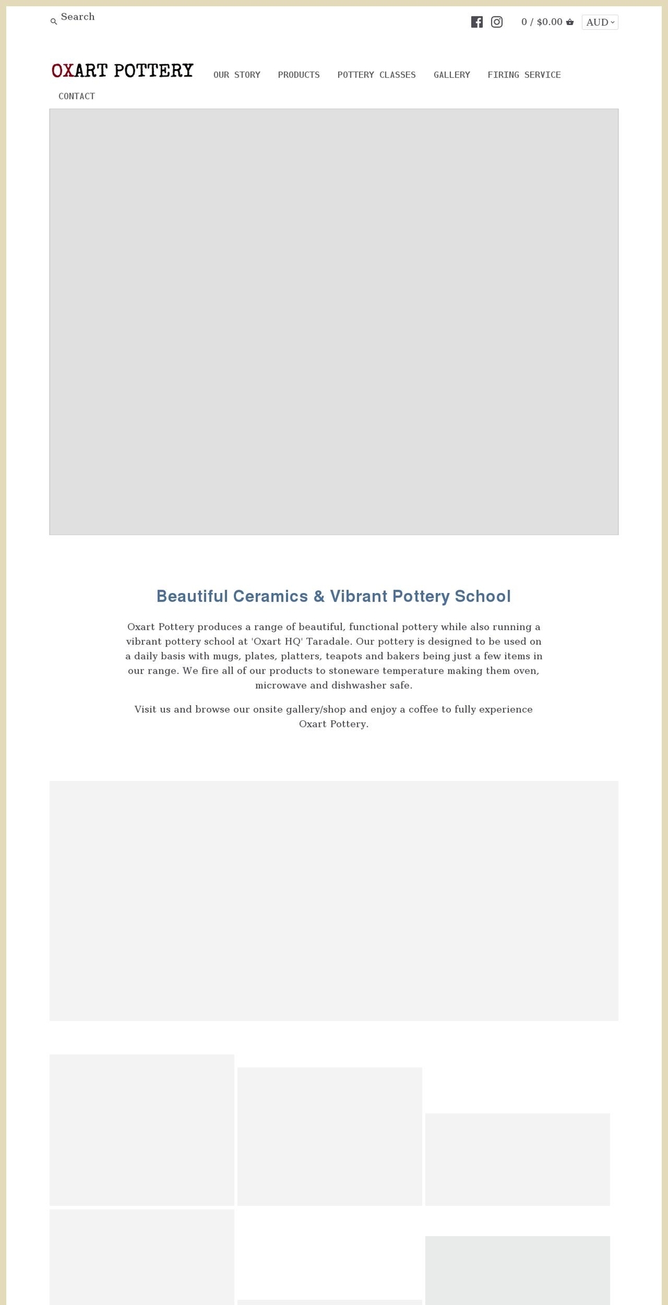 oxartpottery.com.au shopify website screenshot