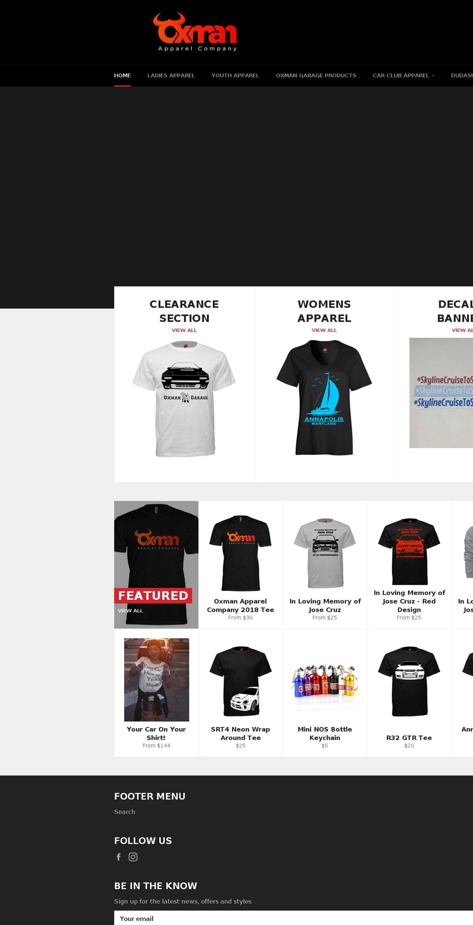 oxmanapparel.com — Shopify storefront screenshot