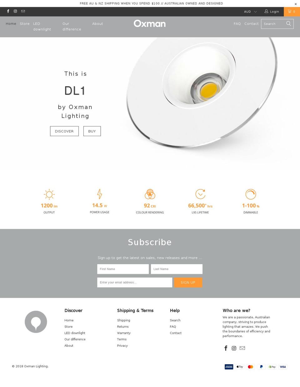 oxmanlighting.com shopify website screenshot