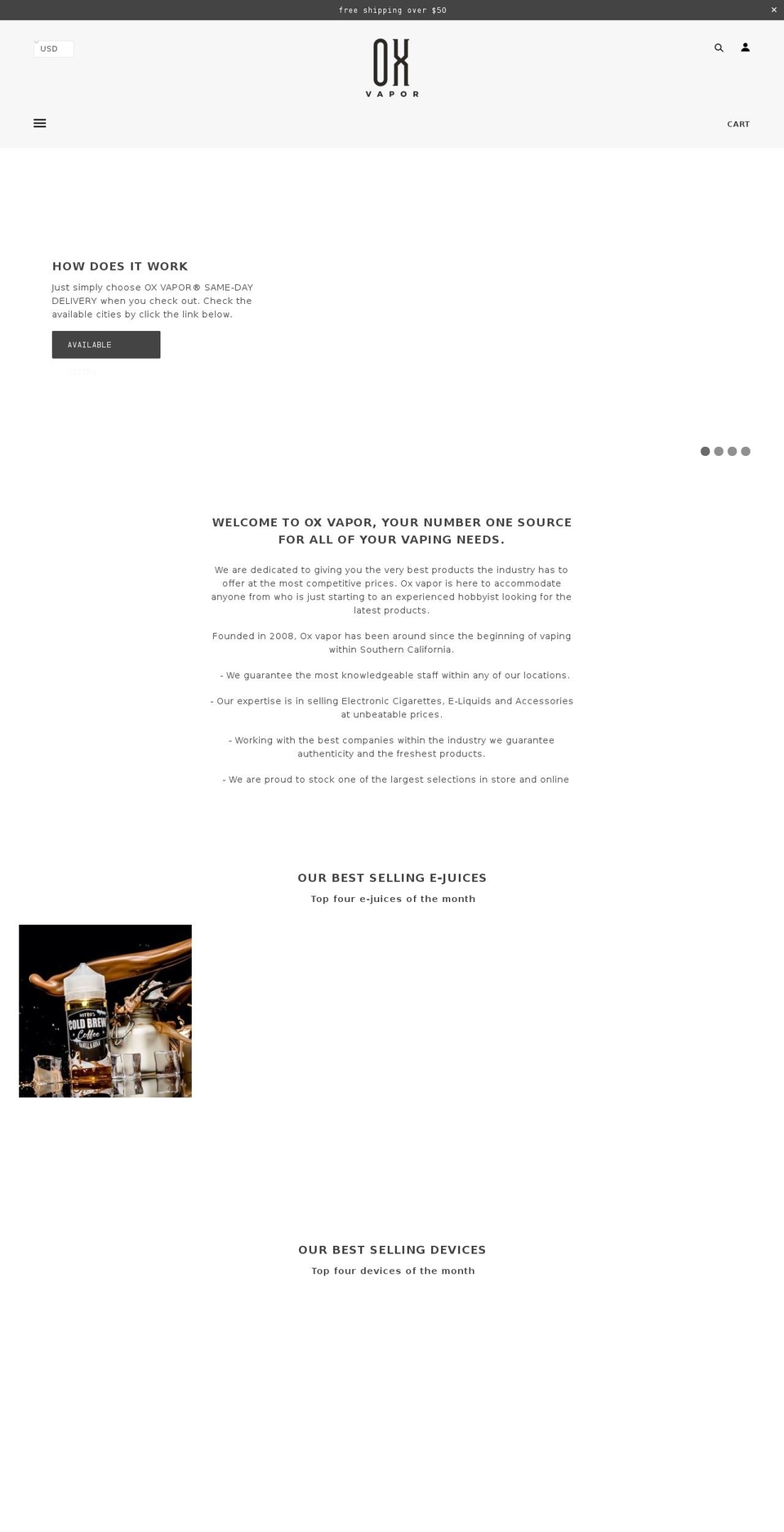 oxvapor.com — Shopify storefront screenshot