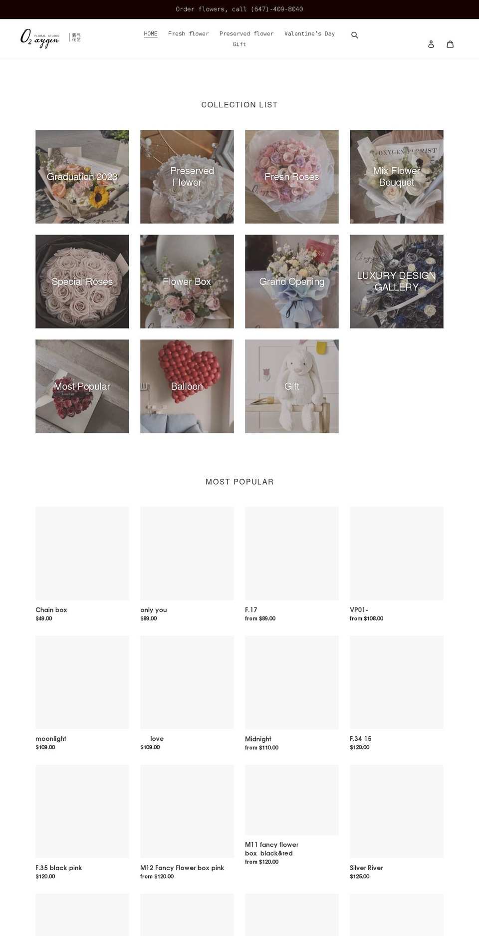 oxygenfloral.com shopify website screenshot