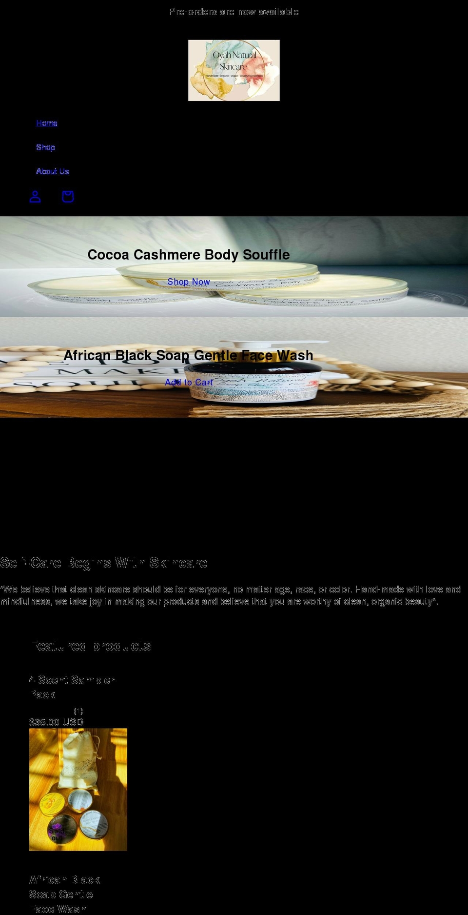 oyahnaturalskincare.com shopify website screenshot