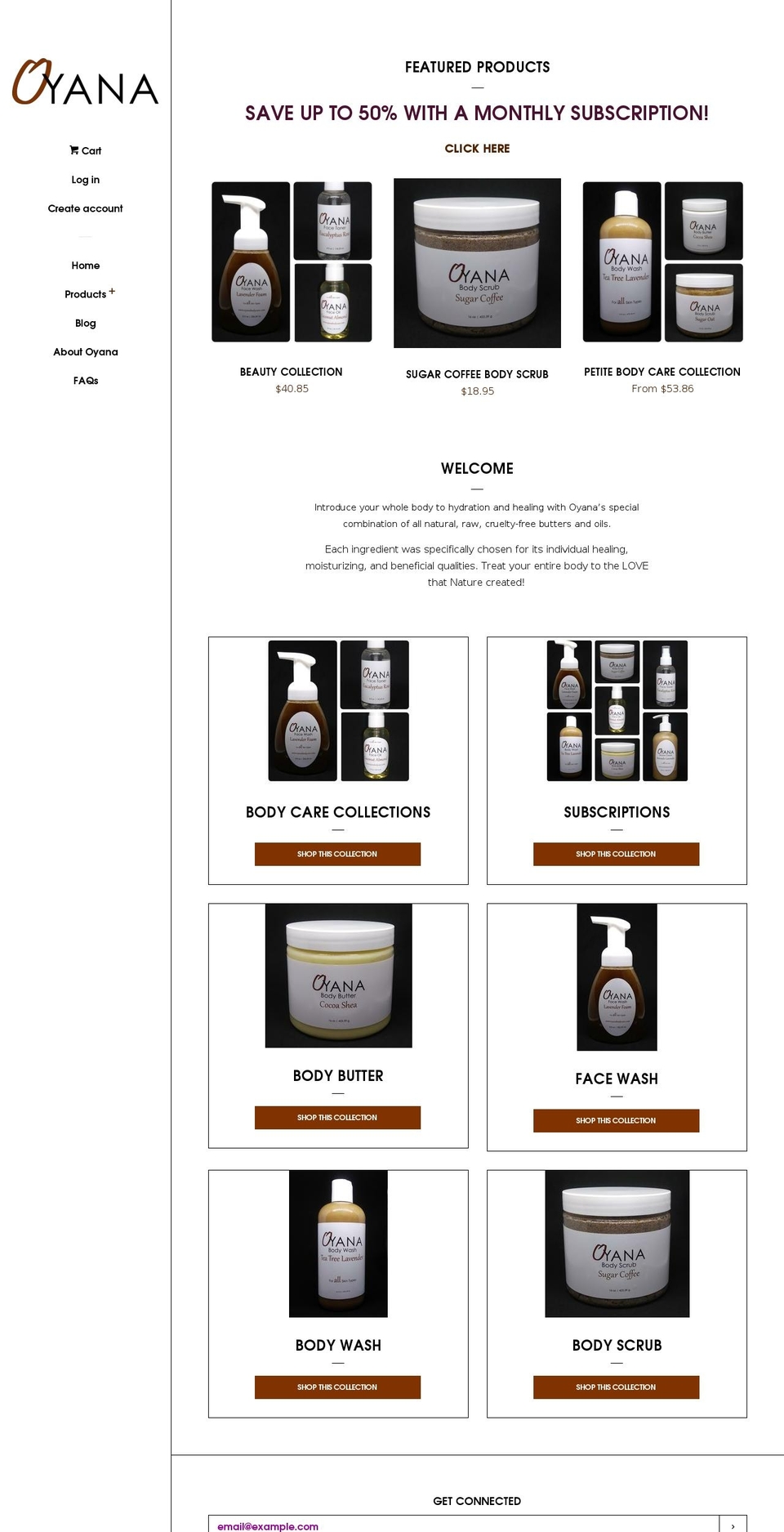 oyanabodycare.com — Shopify storefront screenshot