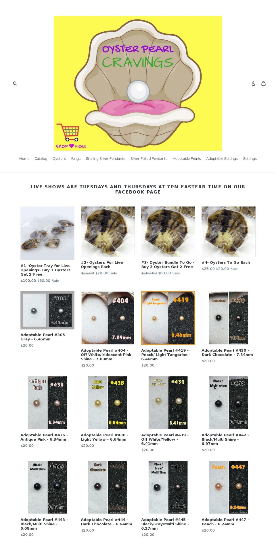 oysterpearlcravings.com — Shopify storefront screenshot