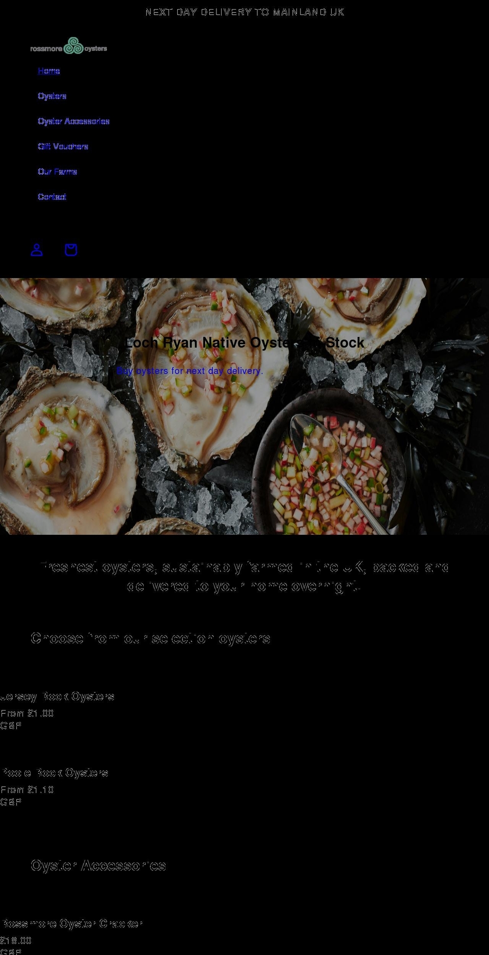 oysters.co.uk shopify website screenshot
