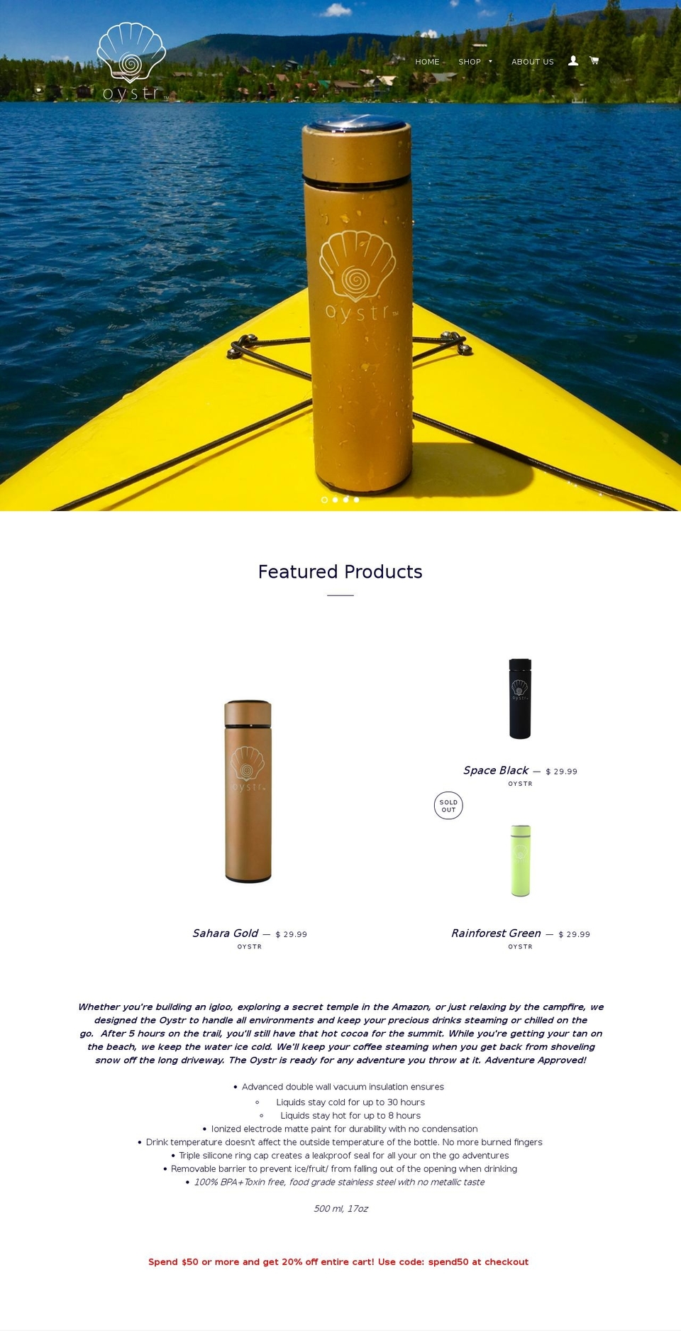 oystrbottle.com shopify website screenshot