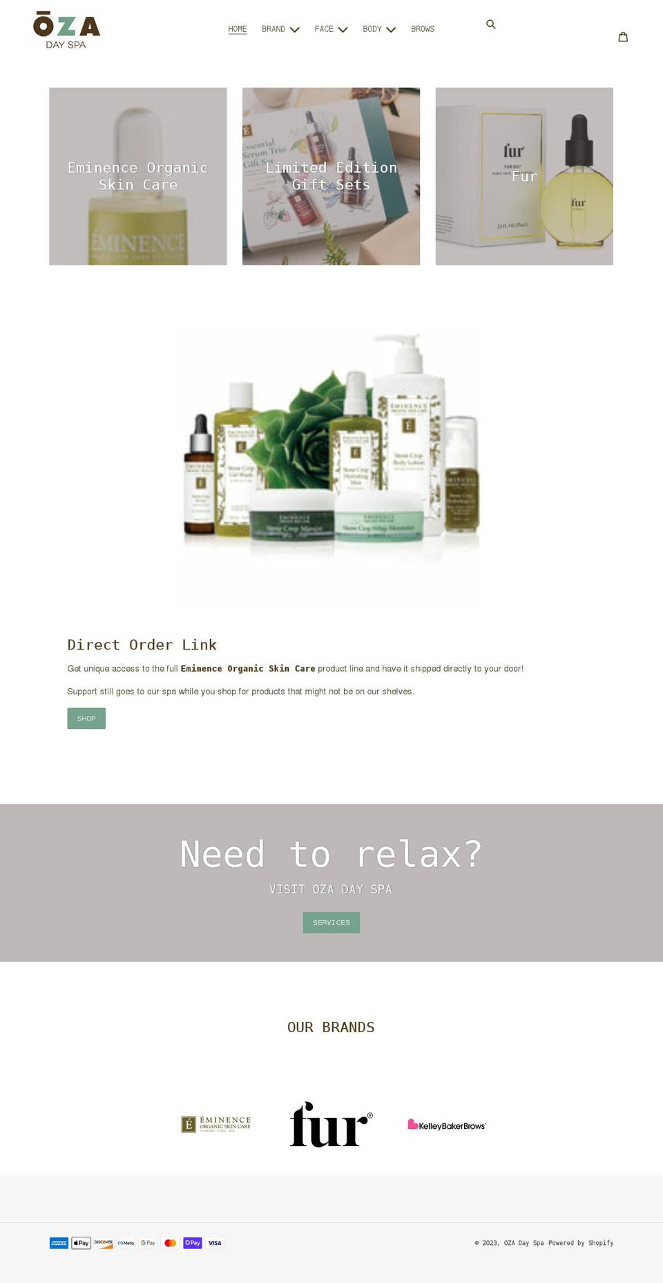 oza-day-spa.myshopify.com shopify website screenshot