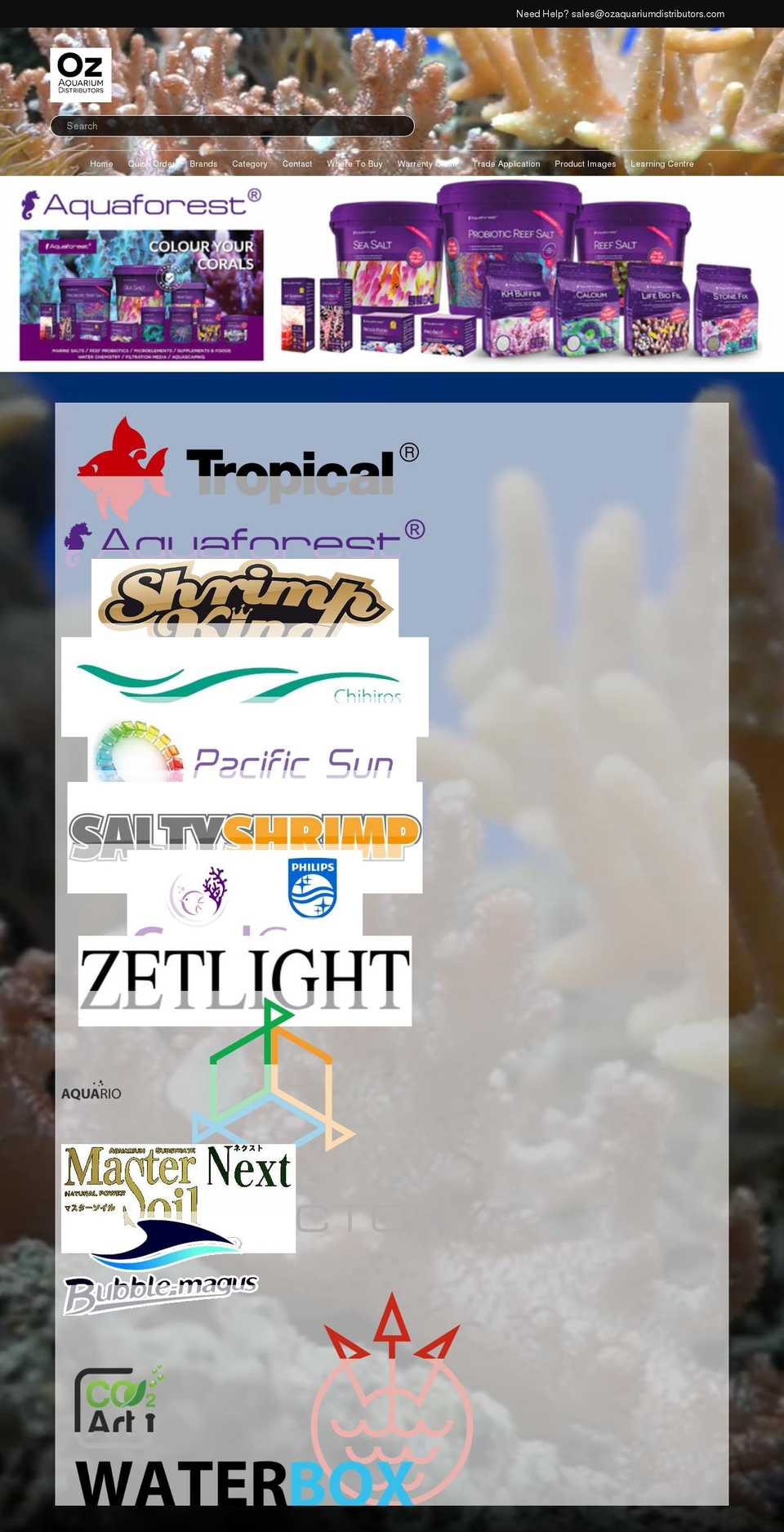 ozaquariumdistributors.com shopify website screenshot