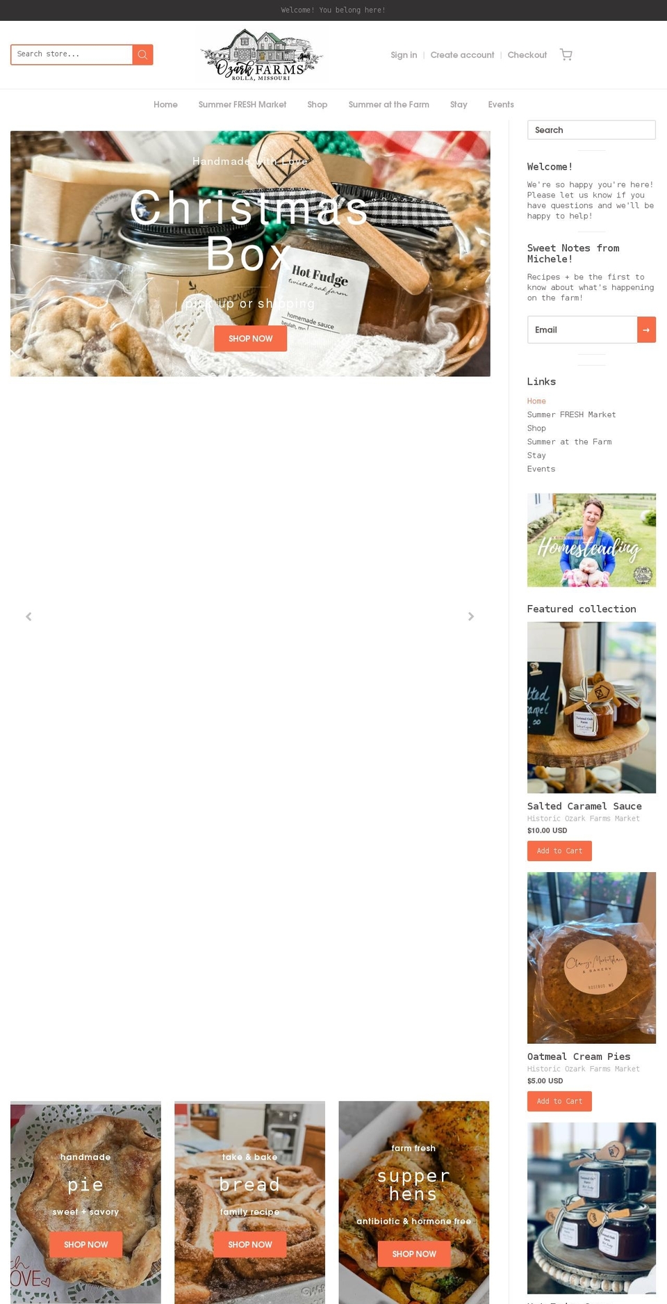 ozarkfarmsmarket.org shopify website screenshot