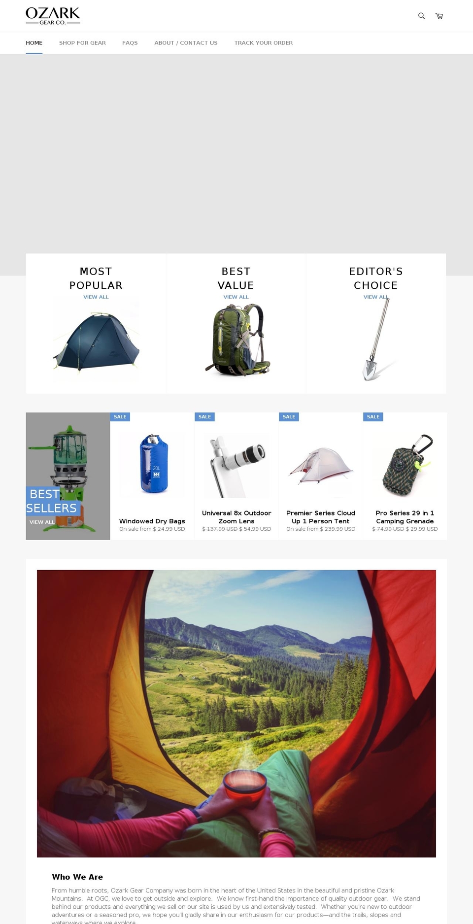 ozarkgearco.com — Shopify storefront screenshot