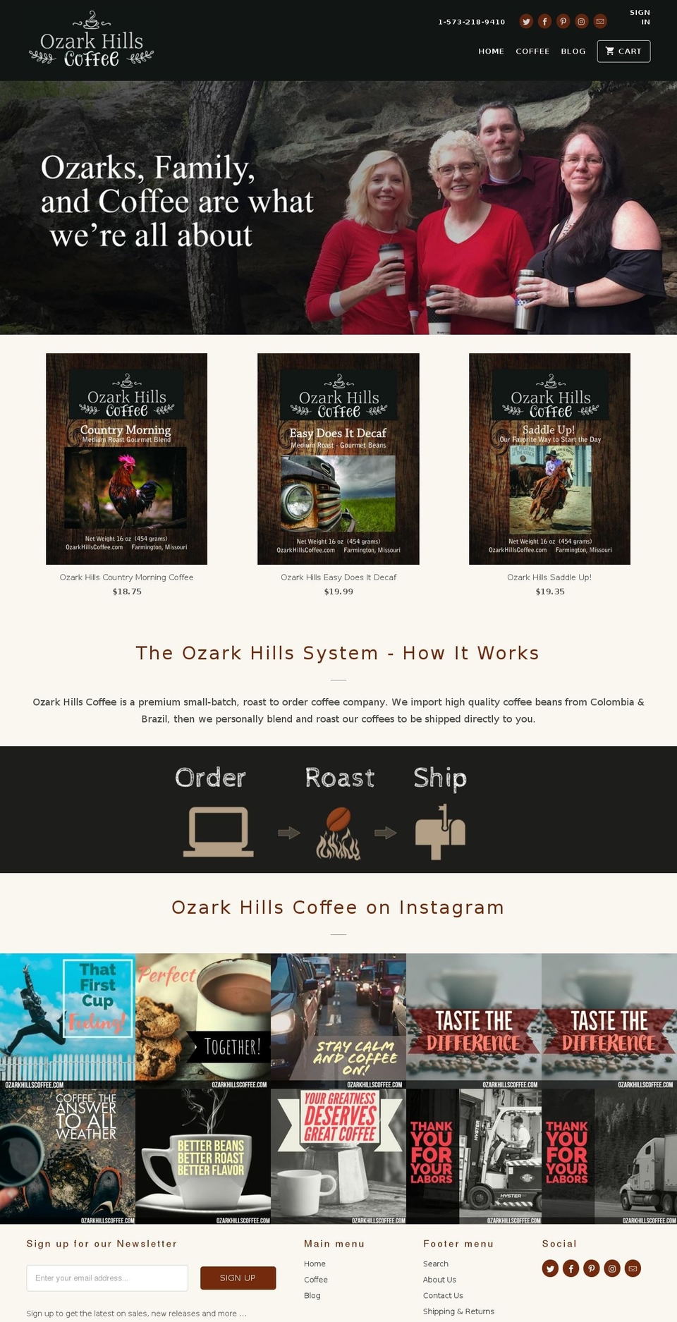 ozarkhillscoffee.com — Shopify storefront screenshot