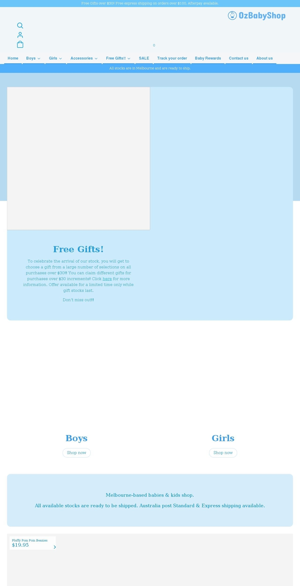 ozbabyshop.com shopify website screenshot