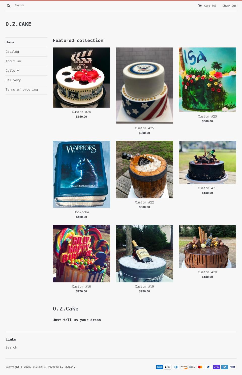 ozcakestudio.com — Shopify storefront screenshot