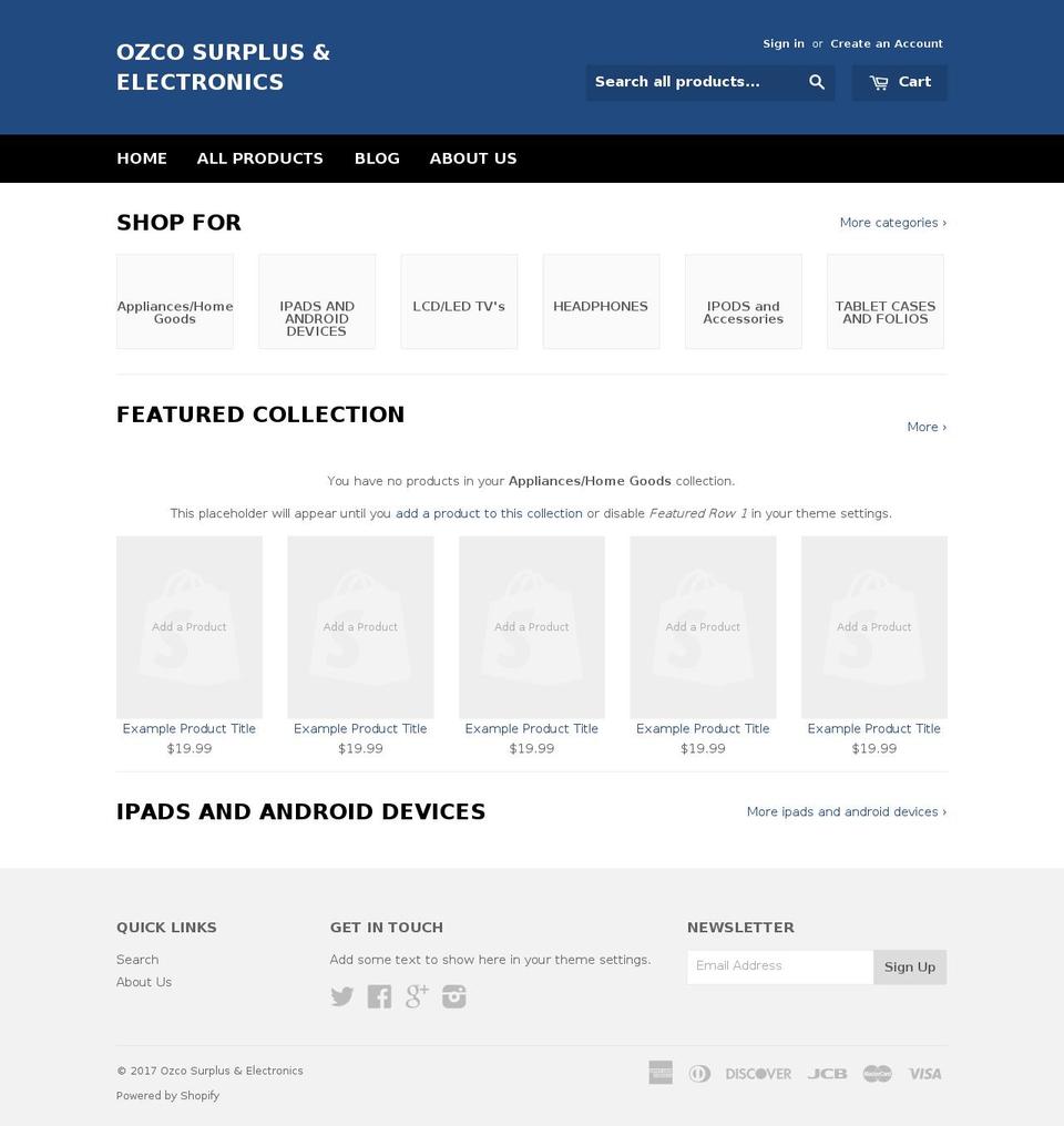 ozcosurplus.com shopify website screenshot