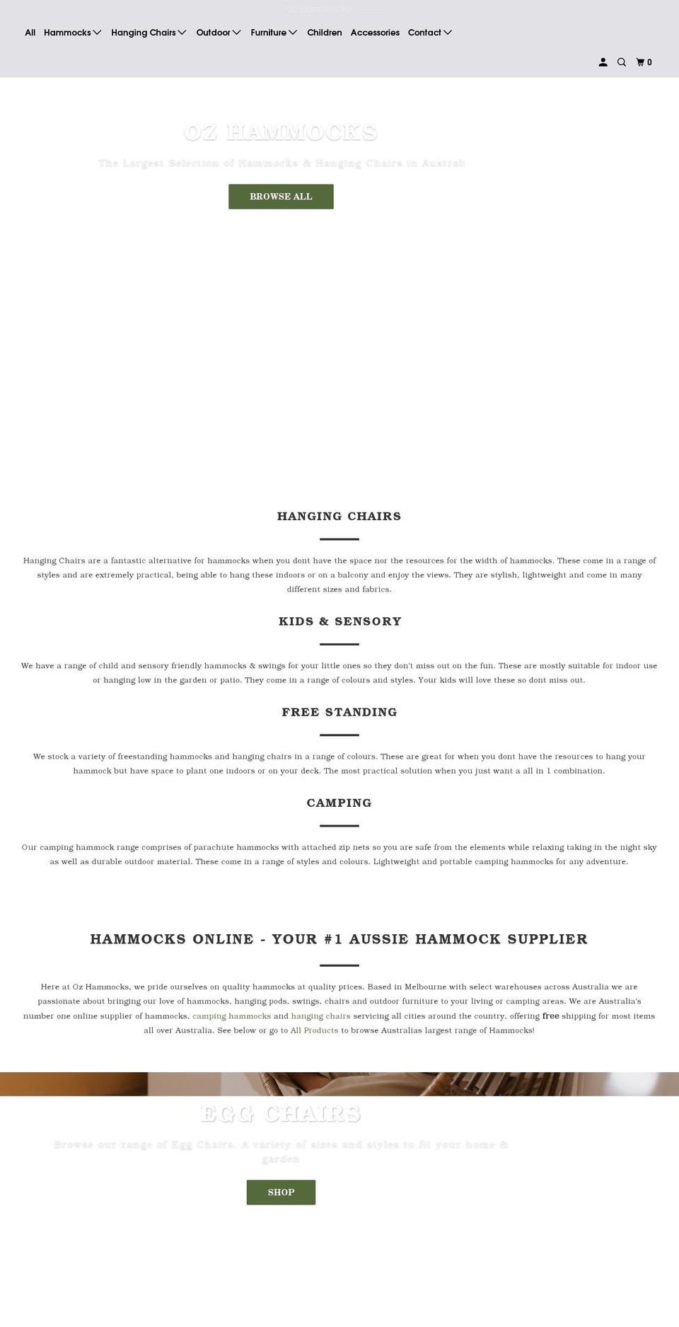 ozhammocks.com.au shopify website screenshot