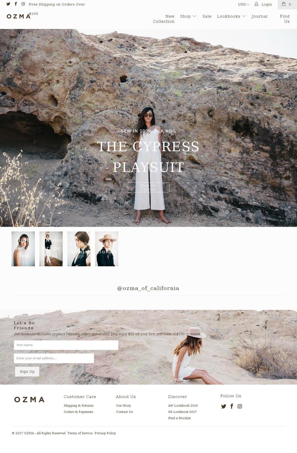 ozmaofcalifornia.com shopify website screenshot