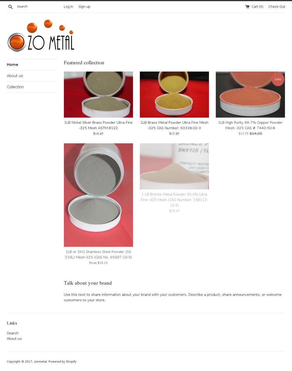 ozometal.com shopify website screenshot